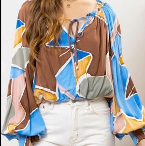 Colorful Geometric Peasant  Women's Top Zoe And Claire